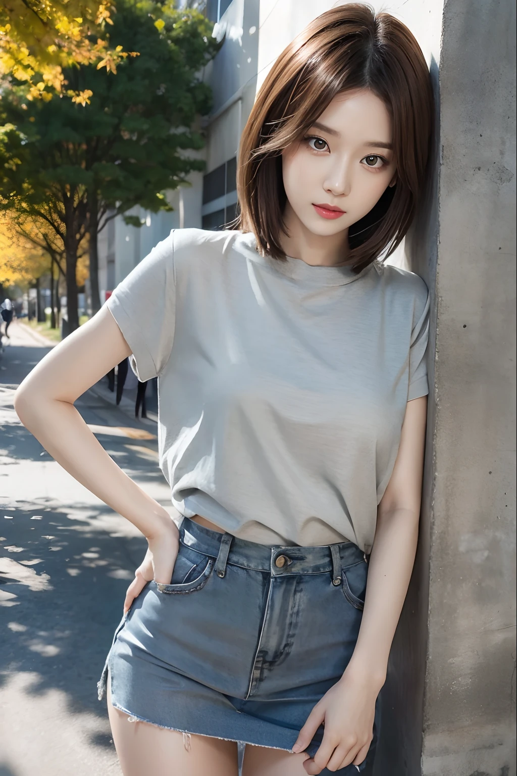 8K, high quality, Realistic photo images, 30 years old, Skinny Japanese lady, Neat and clean girls, small breasts, very thin waist, ((Sexy and cute wife)), Reproduce natural and realistic eyes, Beautiful black hair, light make-up, beautiful lighting, Composition of the golden ratio, casual clothes, Sober clothes, Beige, Natural background, blurred background, Pure Japanese human features, full-body photo, Slight smile