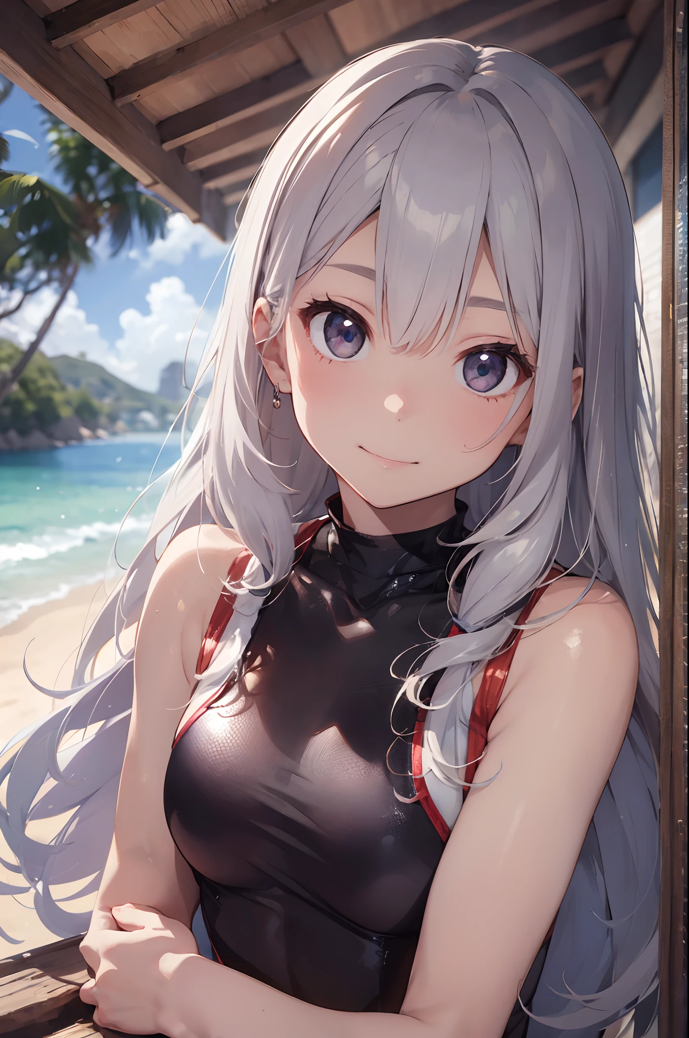 beautiful girl,Silver Hair,sexy,Swimwear,Embarrassed,beach,Naughty pose
