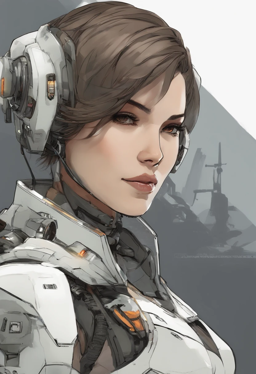 Female mech pilot, short detailed hair, (treatment), Multiple conceptual designs, concept design sheet, White background, Yoji Shinkawa's style - S 750 - Niji 5