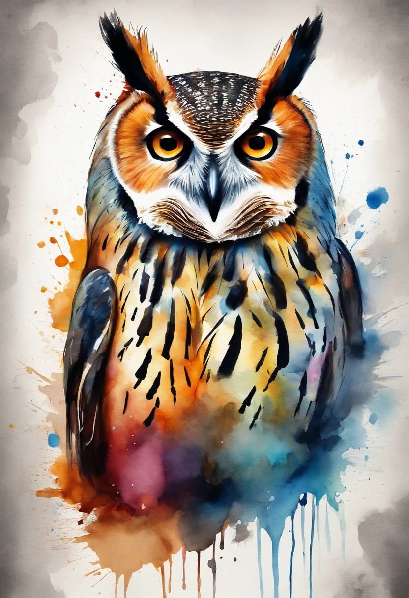 hibou、hibou、Art Par、Artistiquement、3D watercolor summary,background dark,High resolution,High quality,colourfull、abstrait、colourfull