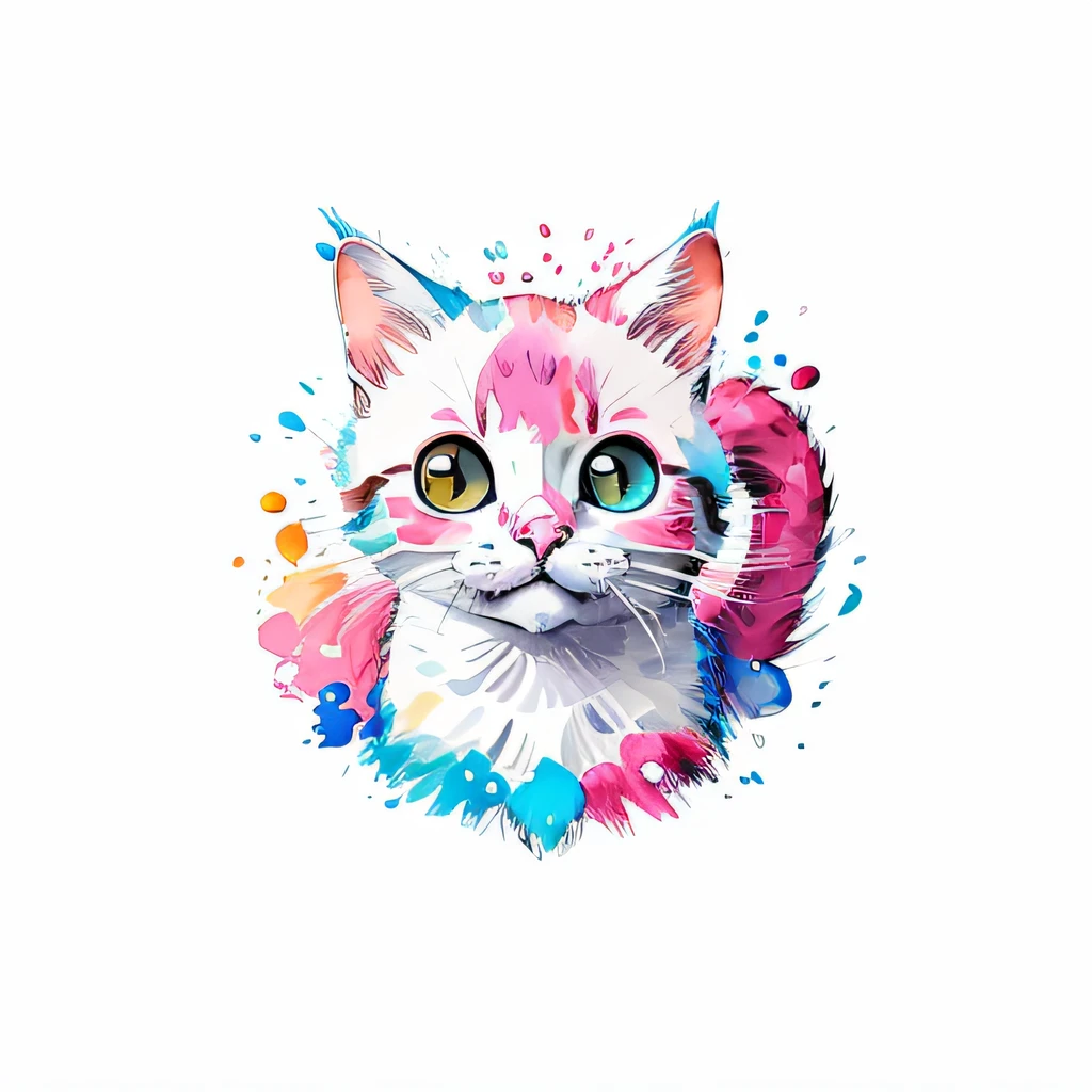 circular design, logo art, (cat design with bubblegum),(bubblegum), fantasy, colorful, vintage, charming: white background, lowbrow art, digital illustration, radiant; gouache, 16k, minimalistic, doodle, CGSociety, solarpunk, crispy quality, sharp, bright, volumetric lighting, intricate, ample negative white space, as a logo, as a t-shirt logo in the style of art,  vladstudio ,