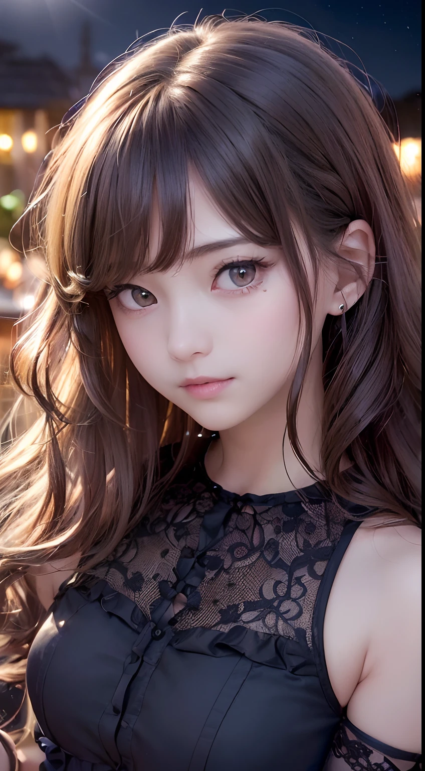 (hight resolution、hiquality、masutepiece、masterpiece、hightquality)、独奏、 , cute little、japanes、1girl in, trick or treat, Halloween, jack-o-lanterns, Basket with lots of candy, (Halloween Costume:1.2), ((Dark Light Medium Shorthair:1.25, Upstyle, Wavy Hair)), (Fantastic background), (in night:2), ((Ultra High Resolution, 8k RAW photo, photographrealistic:1.2)), Fine detailed face, Beautiful detailed eyes, Super detailed smooth skin, (Looking away, Laughing, Surprising), (Correct anatomy:1.5), (Dutch Angle, Wide Shot:1.3), Dynamic Angle,action、random hair color、