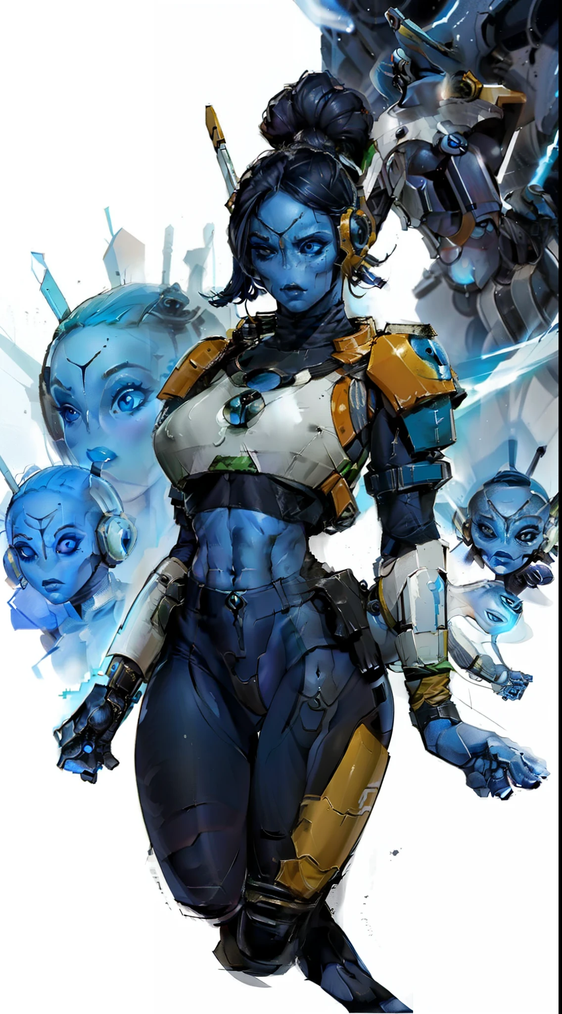 Uma garota Alien de cor azul, usando um sfw crop top rasgado, super realista, altos detalhes, melhor qualidade