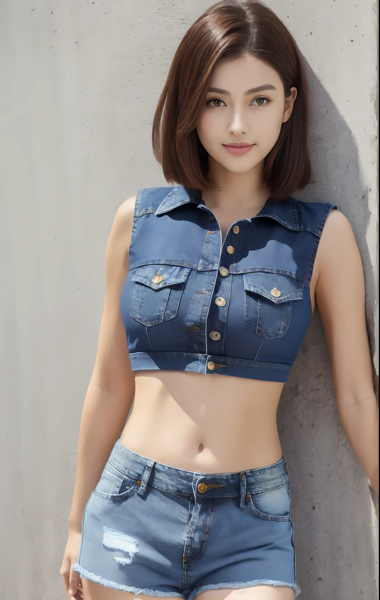 {{{masterpiece}}}, {{{best quality}}}, {{ultra-detailed}}, {illustration}, {{an extremely delicate and beautiful}}, one girl, 20 years old, japanese girl, smile, short hair, (((crop top))), (((denim shorts))), beauty, pretty face, cute face, medium breast, natural face