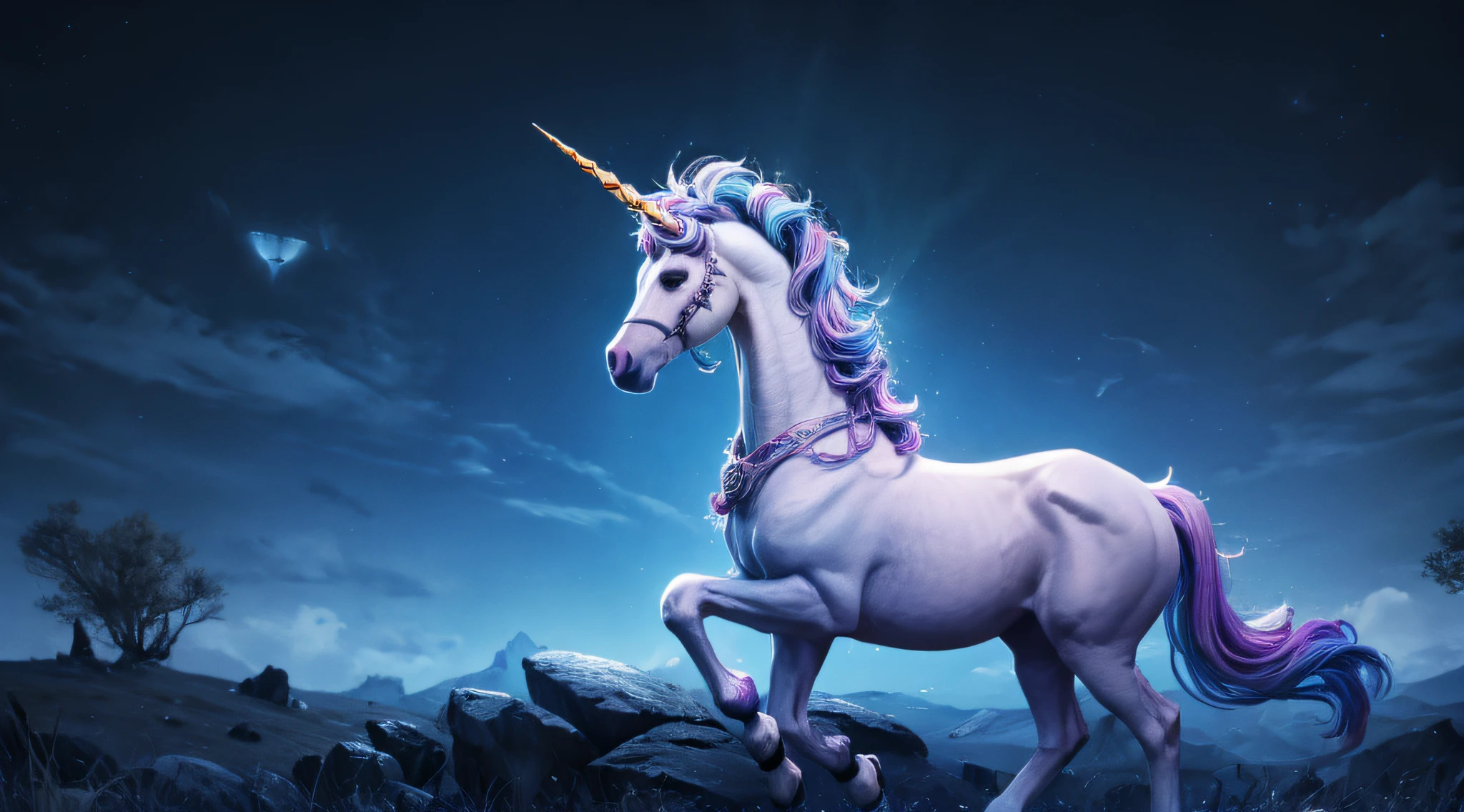 Unicorn with aliens in a mysterious background 4k