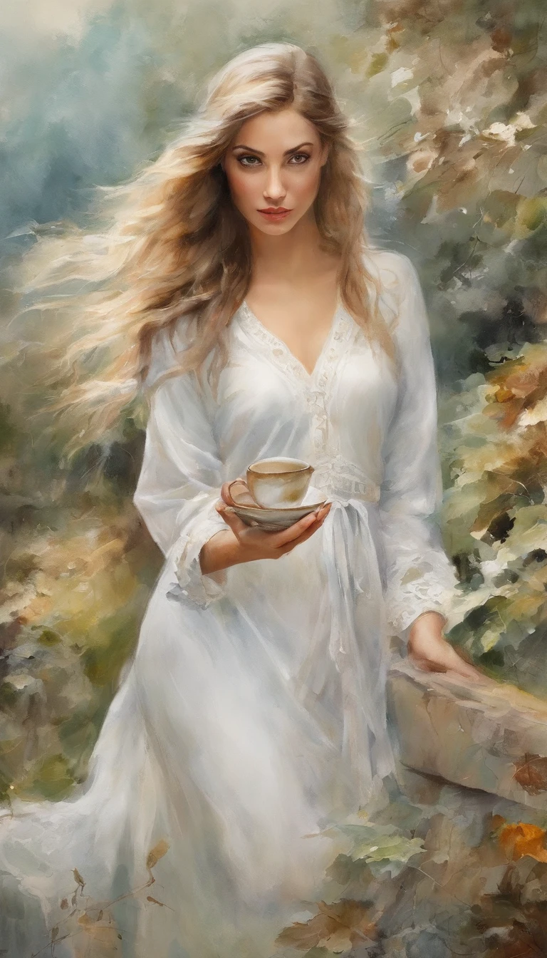 (best qualtiy，tmasterpiece), Beautiful teenage girl, Beautiful goddess drink miik tea, ((The shirt, long  skirt, semi transparent, Floral)), Beautiful hair accessories, Maple Grove, detailed scene, the night, starrysky, cold light, (cyan colors, white colors), ((From the side Side)), ((full bodyesbian)), ((Realistic))