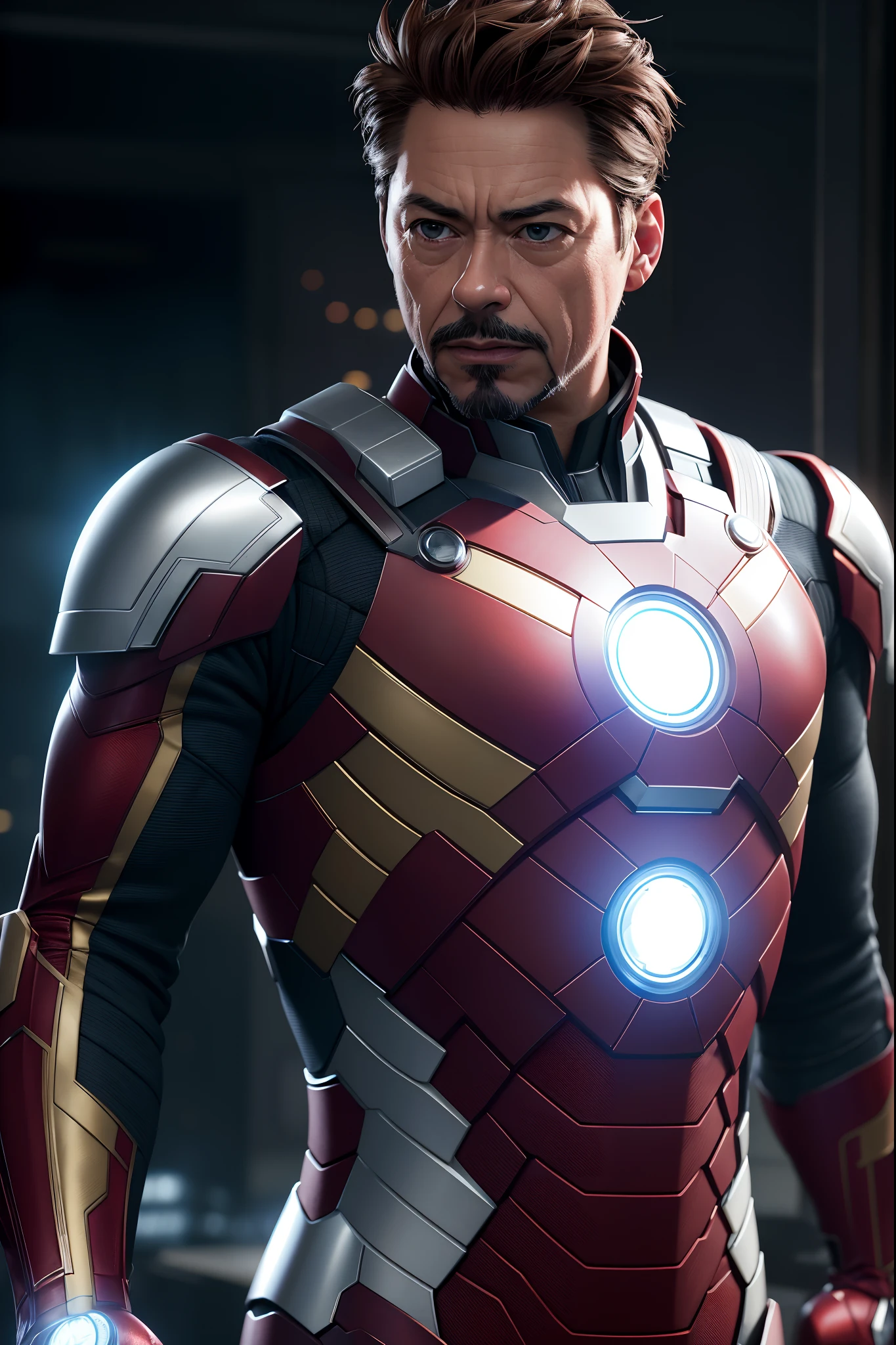 Marvel, Old man Tony Stark, realistically, dynamic lights, old, gray stubble, full shoot, (extremely detailed CG unity 8k wallpaper), trending on ArtStation, trending on CGSociety, High Detail, Sharp focus, dramatic, photorealistic