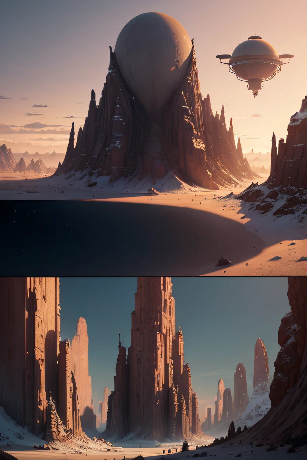 non-human alien village science fiction comic book style