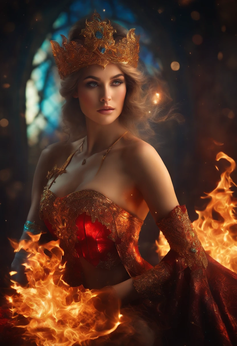 1deity made by star and nebulla, creation, dancing, stardust, joy, abstract, chaos, stunning, cinematic lighting, unreal engine, trending on ArtStation, intricate details, masterpiece, best quality, by Irakli Nadar, Greg Rutkowski，(((best quality))),(((ultra detailed))),(((masterpiece))), [(Colorful Aurora theme:1.3):("Colorful Flames" theme):0.26], [(A lot of brokenness
Stained glass floating around:1.5)::0.7]
(Detailed light), (An extremely delicate and beautiful), volume light, Best shadow, Flash, Depth of field, (Dynamic posing), [NSFW:0.8], Oily skin
(cat ear:1.3), (Cowboy shooting and flames:1.2), (Ivelet:1.3), (Burning hands), (Burning pain
hair:1.2), (Glowing_Tattoo all_polypubic hair_Body:1.3), (Solo), (Flame thorns entangled), (Flaming red cuirass:1.4), [Red bikini|chest plate], (cleavage, medium
milk:1.2), (Evil, Anger:1.3)
(Long black hair, Straight hair), [(colorful aurora_Cloak)::0.2]
(Broken multicolored blazing starry sky:1.5)(Colorful night sky, Burning stars:1.2)