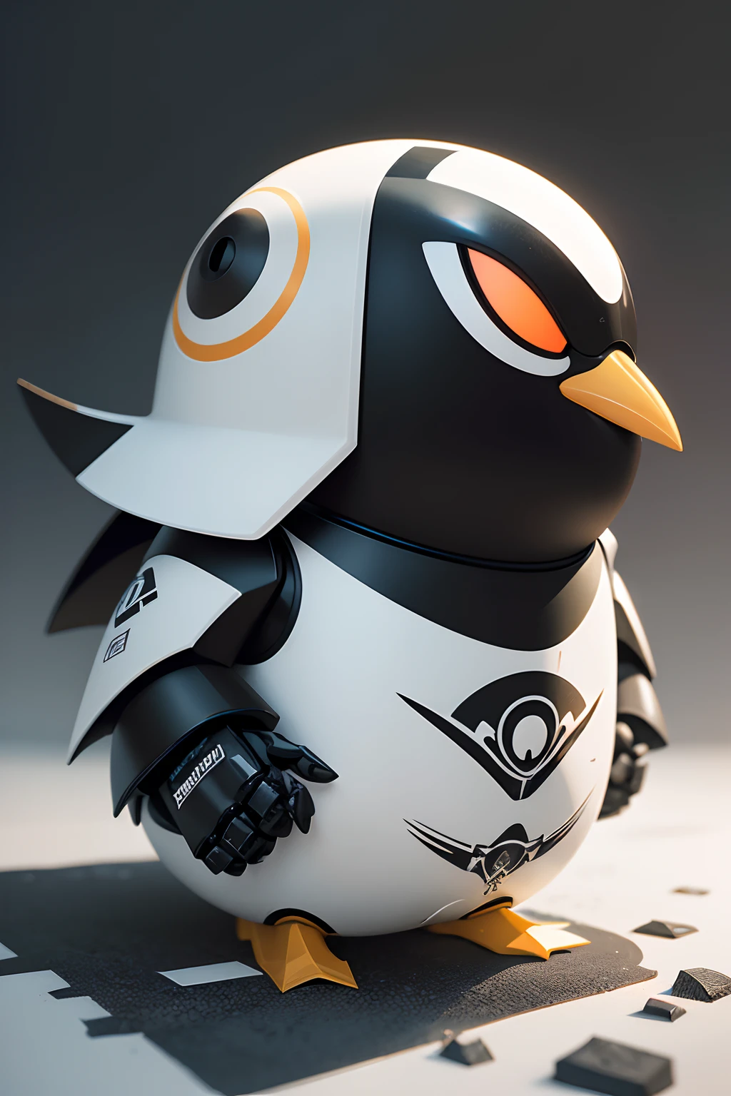 hightquality、Top image quality、masterpiece、Penguin Robot、illustratio、White edging、a sticker、black backgrounds、Bold outline style、jagged、Trashcore、Light shading、Shaped like a robot