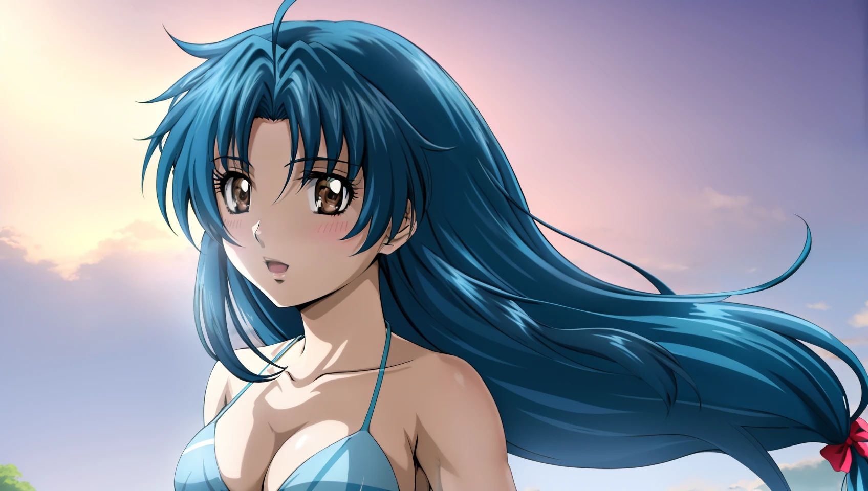 KanameChidori, 1girl, anime, Obra maestra, La mejor calidad, bikini, Altamente detallado, hermoso fondo, dynamic  lighting