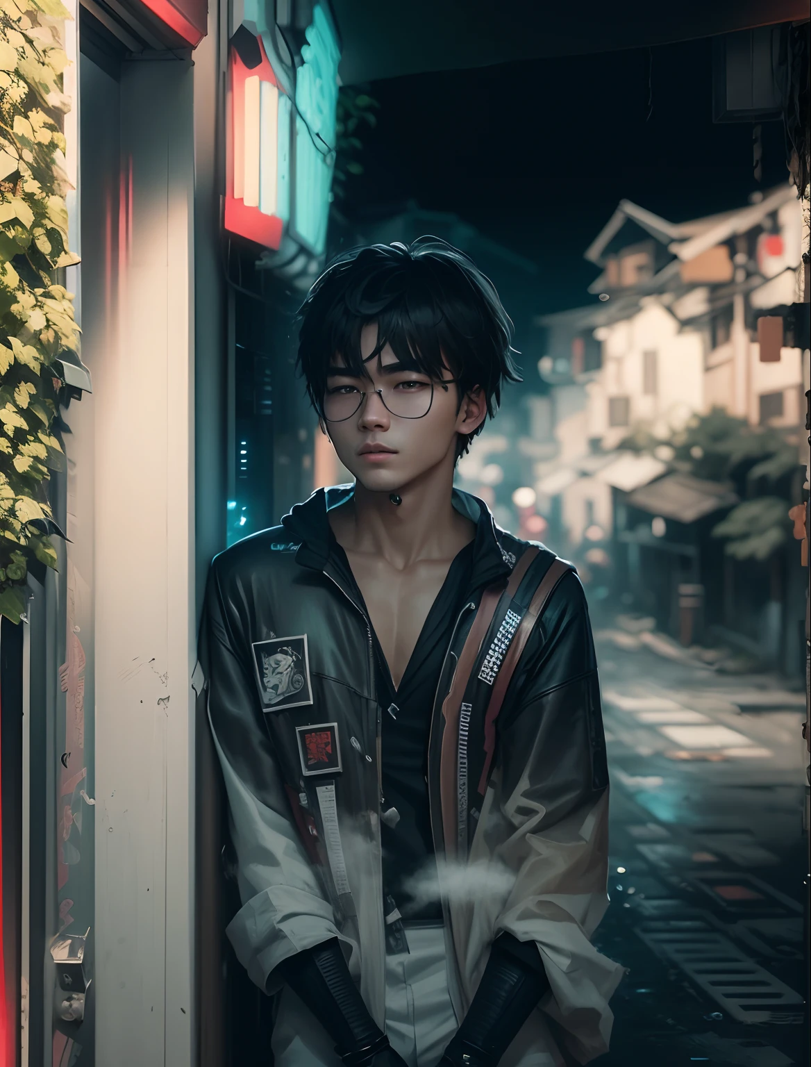 Cheng background handsome boy. Realistic face. Cyberpunk. High quality