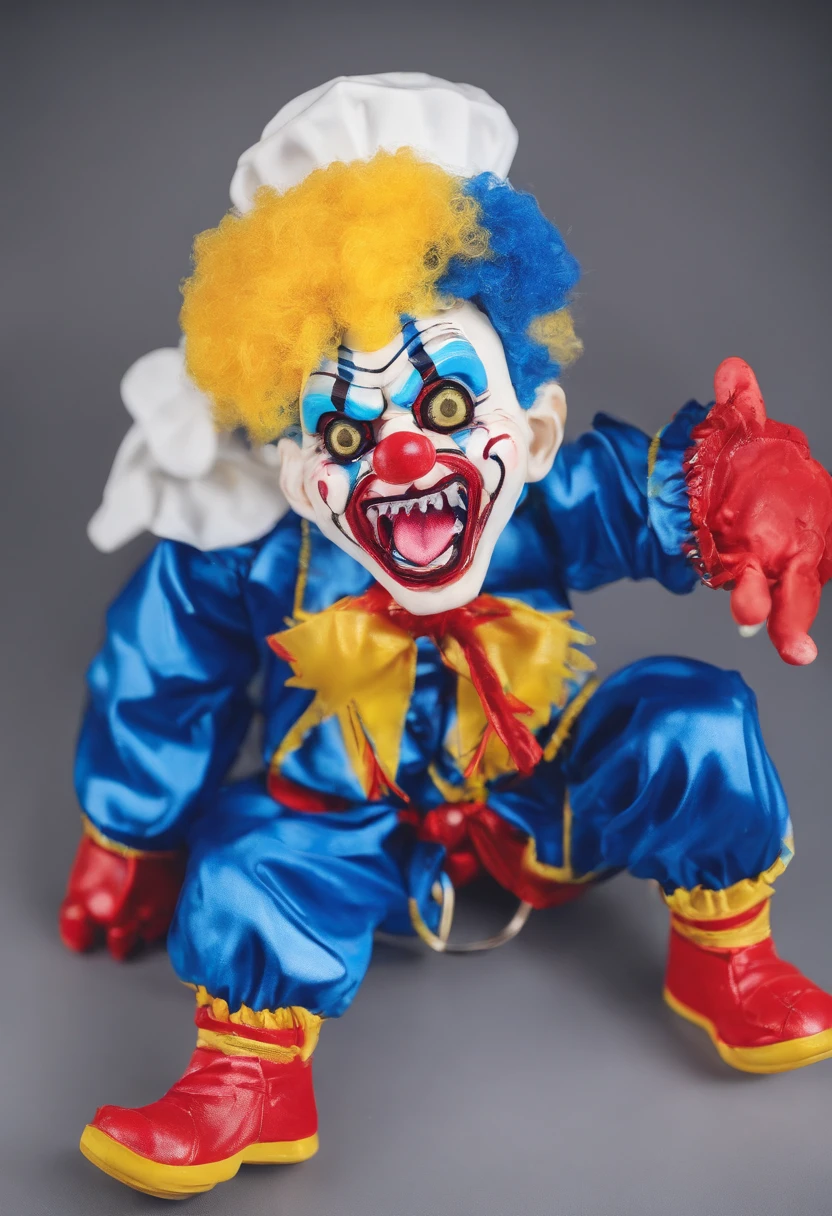 Clown Boy Doll、Blue costume、The big yellow button is3Attach it vertically to clothes、Blue conical cap