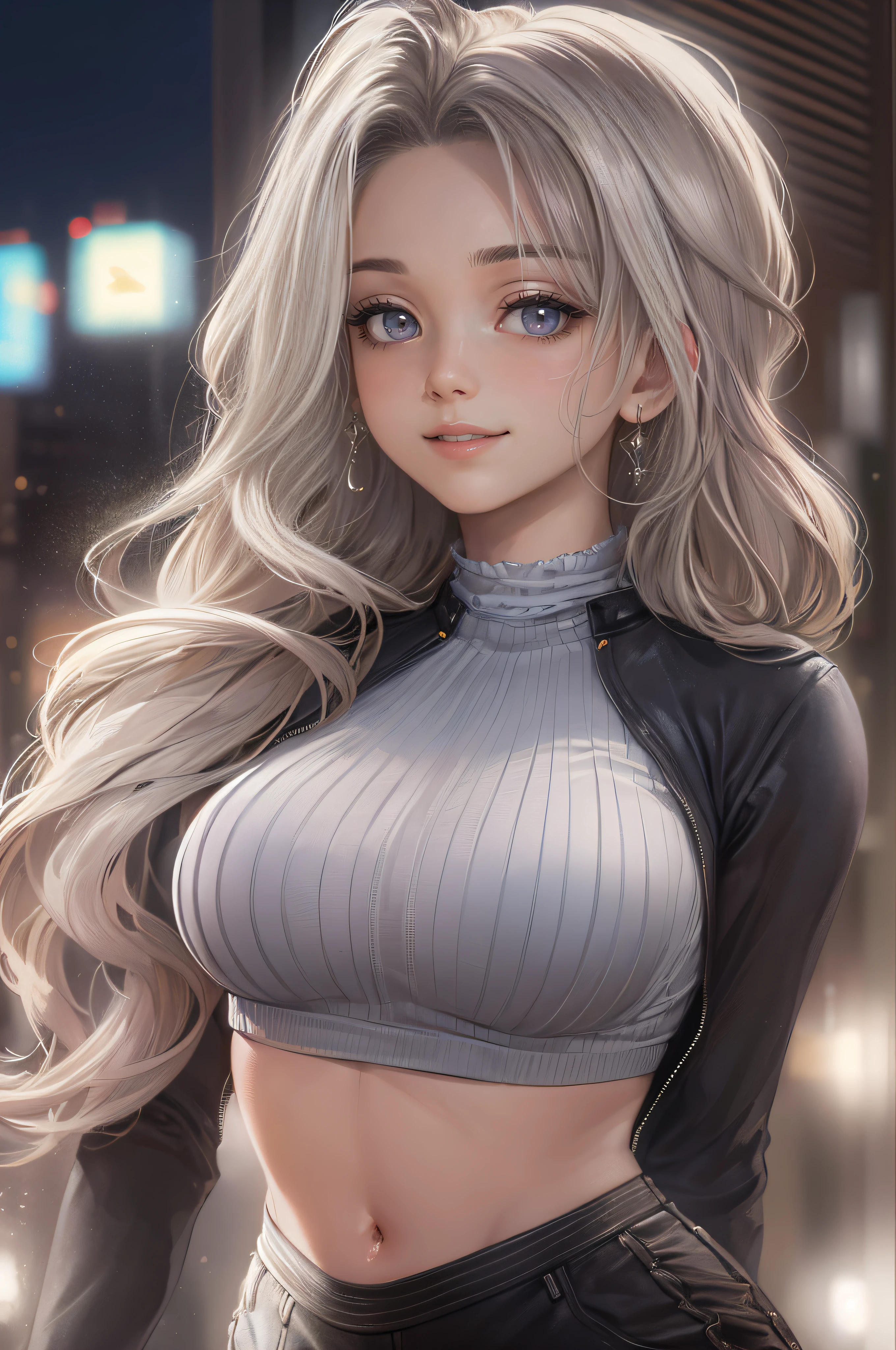 ((A beautiful and cute woman is changing her clothes)), ((A 22-year-old beauty)), ((A shy smile)), ((Long shiny hair)), ((A plump bust)), ((Miniskirt)), ((Blouse)), ((Gradient eyes)), ((The background is a night view of the city)), Attractive makeup, Single view, NFFSW, UHD, Retina, Masterpiece, Accurate, Anatomically, Scientifically Correct, Textured Skin, Super Detail, High Detail, High Quality, Award Winning, Top Quality, High Resolution, 1080P, HD, 4K, 8k, 16k