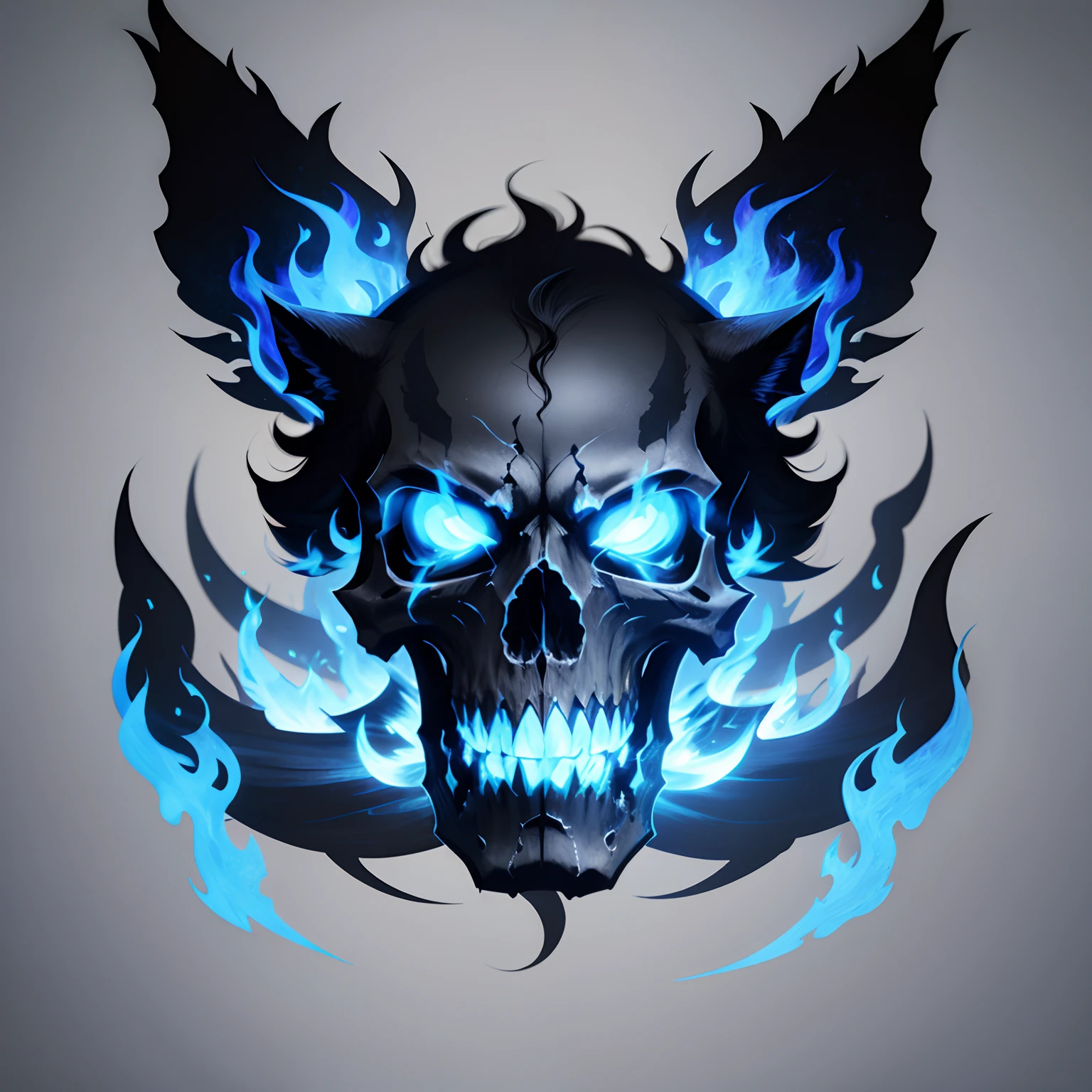 Hellhound, blue flames, Skull bones, drop shadow, Anatomically correct