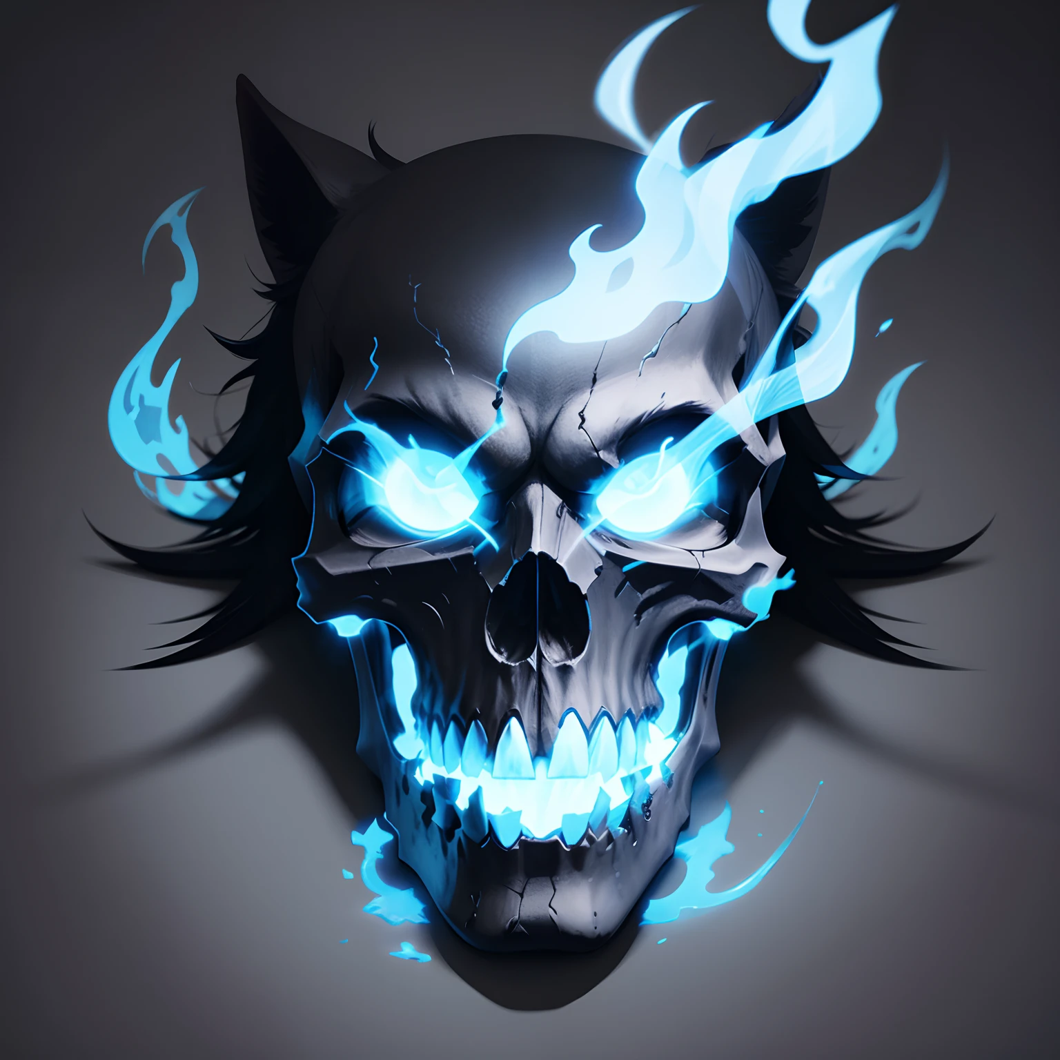 Hellhound, blue flames, Skull bones, drop shadow, Anatomically correct