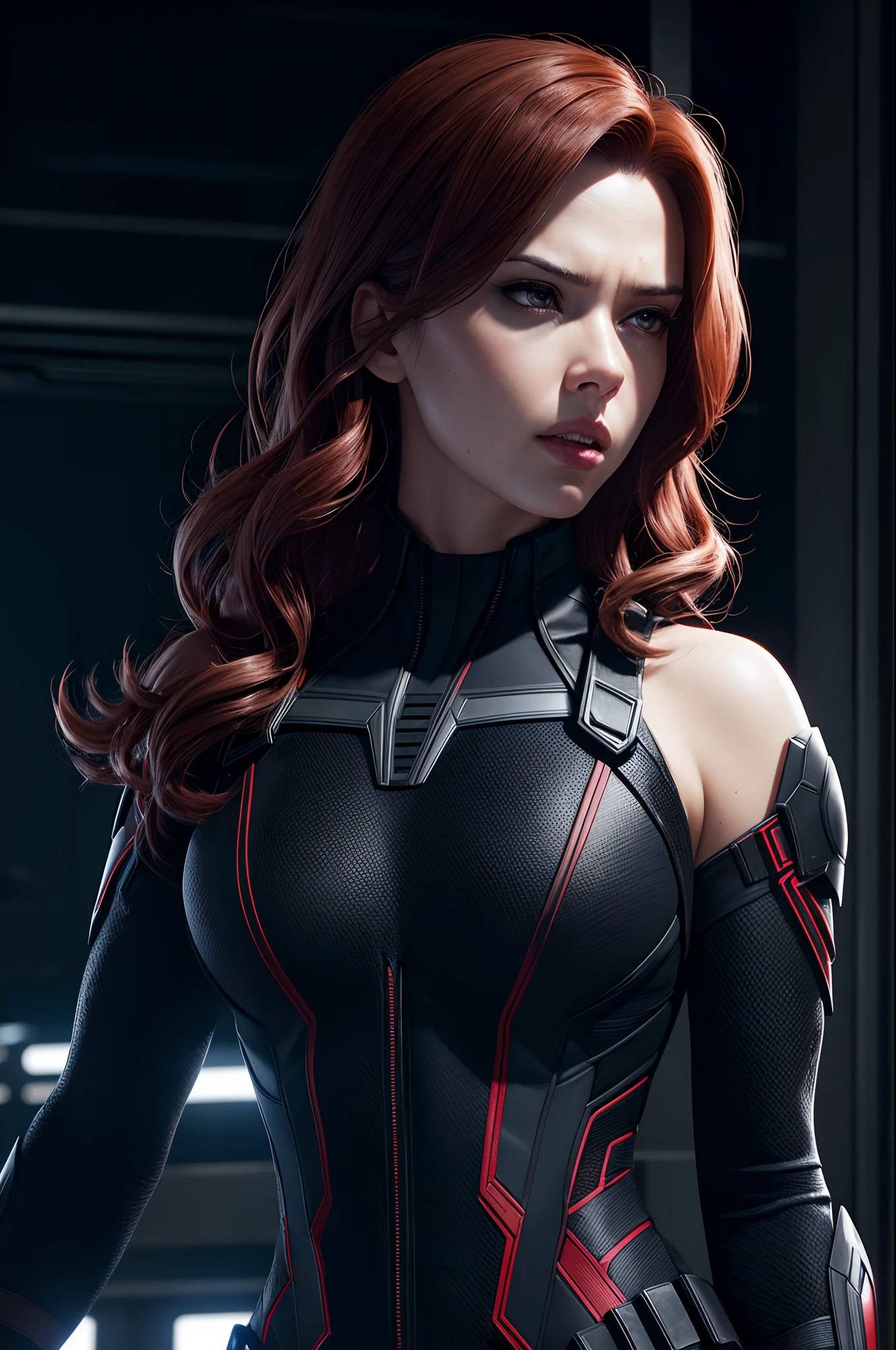 Marvel, black widow, realistically, dynamic lights, sexy, gray stubble, full shoot, (extremely detailed CG unity 8k wallpaper), trending on ArtStation, trending on CGSociety, High Detail, Sharp focus, dramatic, photorealistic