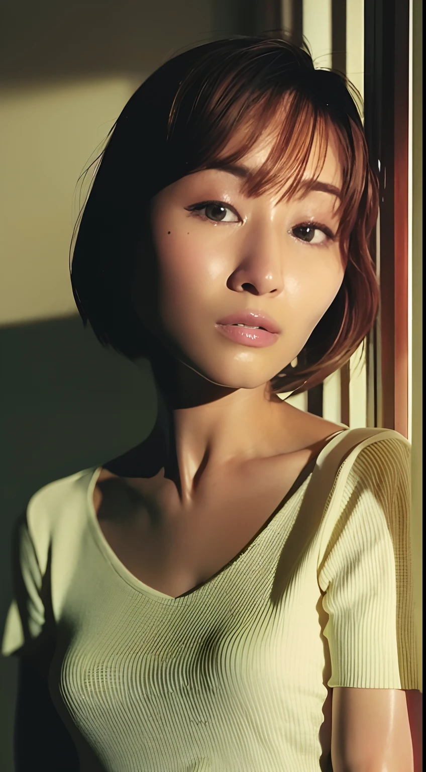 Close up portrait of Minami Tanaka in a shirt looking at the camera, Minami Tanaka, Portrait of Minami Tanaka, gemma chan, Minami Tanaka, Minami Tanaka female actress, soft portrait shot 8 k, Minami Tanaka, gongbi, song hye - kyo, Beautiful Minami Tanaka real woman, soft light from the side