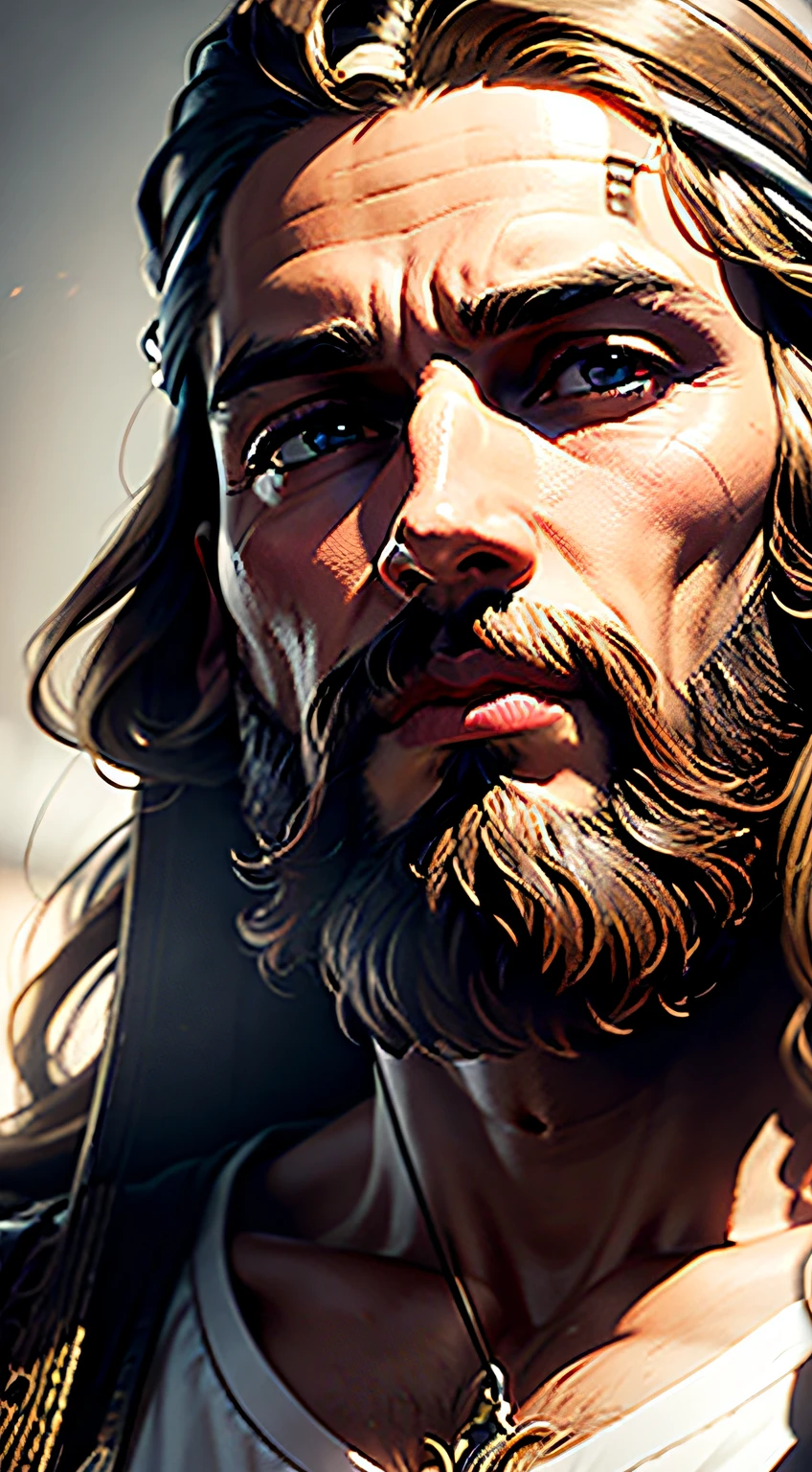 "Por favor, Create a high-definition image OF JESUS WITH BEARD AND PULLEY
