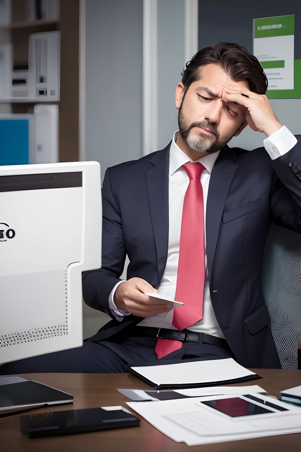 exhausted manager trying to find a solution, rasgando dinheiro