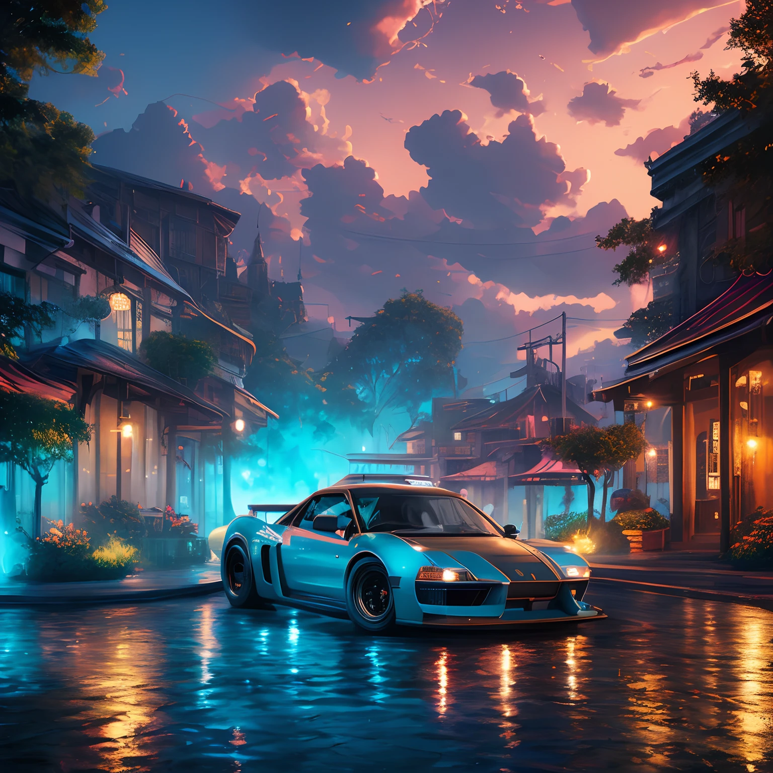 Animate car in the rain at night with a street light, 8k arte impressionante, Estilo anime 4K, 8k hd papel de parede arte digital, papel de parede anime 4k, Arte digital altamente detalhada em 4k, 8 K HD Wallpaper, Papel de parede HD 8k, Arte digital detalhada em 4k, Dan Mumford. 8K Octane rendering, Papel de parede 4k, Papel de parede 4k