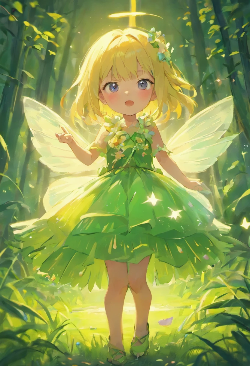 Forest Fairy,Mysterious, small and cute,wood々In the thick forest,光に包まれた幾人もの妖精がwoodの枝に座っている,Flying high and high,Barefoot,Running,Mysterious Mysterious,Vibrant wildflowers blooming in the forest,Fantasy,Exquisite atmosphere,Masterpiece,Highest quality,Detailed anime art,Digital Art,