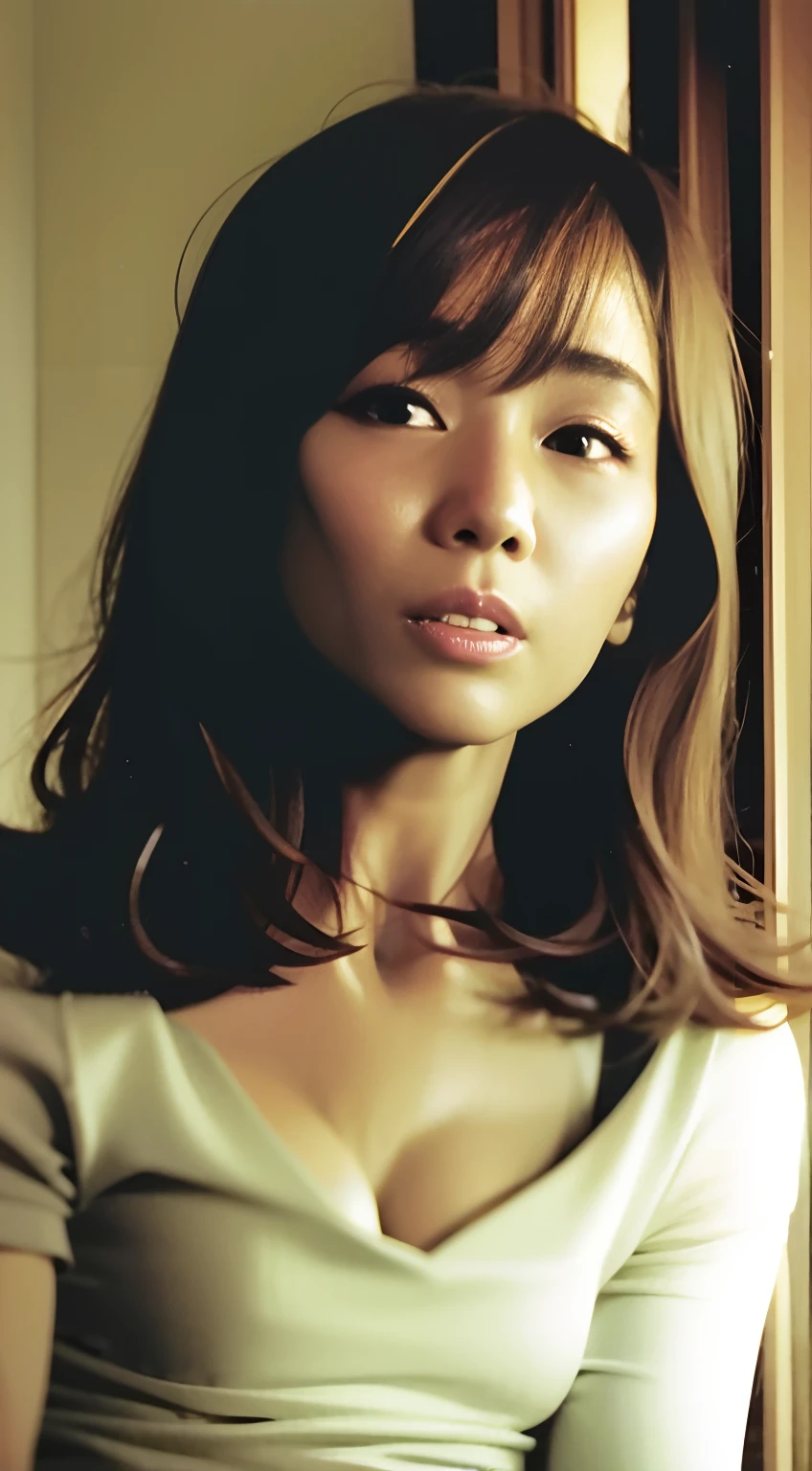 Close-up of Minami Tanaka in a shirt staring at the camera, Minami Tanaka, Portrait of Minami Tanaka, gemma chan, Minami Tanaka, Minami Tanaka, female actress, soft portrait shot 8 k, Minami Tanaka, gongbi, song hye - kyo, Beautiful Minami Tanaka is a real woman, soft light from the side