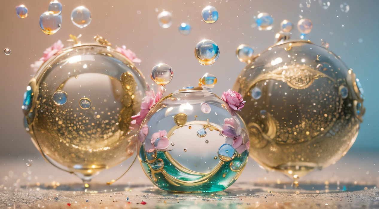 32K（tmasterpiece，k hd，hyper HD，32K）Flowing ball head，Flowing bubbles，ponds，zydink， a color，  Asian people （water sphere）， （Bubbles of solid color）， Combat posture， looking at the ground， Large rolls of rouge bubbles， Flowing ball head，Crystal tiara， Chinese long-sleeved black gold garment， Water Goddess（Abstract water splash：1.2）， Pink peony flower background，Buble（realisticlying：1.4），Flowing ball head，The day is in full swing，The background is pure， A high resolution， the detail， RAW photogr， Sharp Re， Nikon D850 Film Stock Photo by Jefferies Lee 4 Kodak Portra 400 Camera F1.6 shots, Rich colors, ultra-realistic vivid textures, Dramatic lighting, Unreal Engine Art Station Trend, cinestir 800，Large roll bubbles，Flowing bubbles，Colored bubbles that refract light