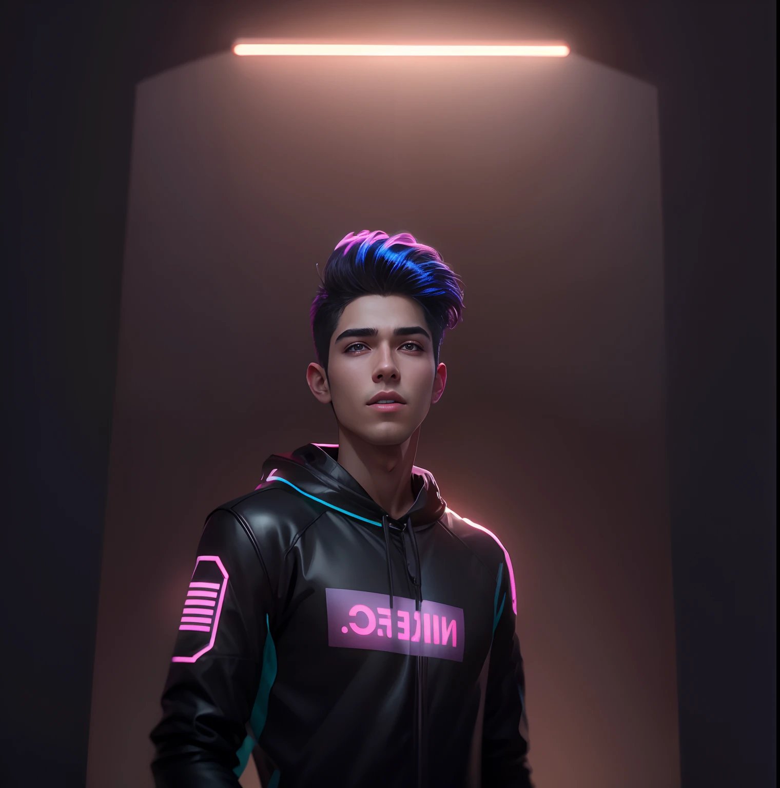 Change background neon, handsome boy, realistic face, 8k, ultra realistic, original face,six pack body,