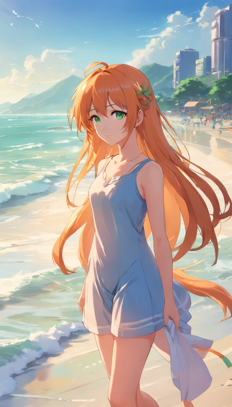 anime girl with long orange hair standing on beach near ocean, green eyes detailed digital anime art, cat ears, , anime girl with long hair, smooth anime cg art, anime girl with long hair, digital anime art, artwork in the style of guweiz, beautiful anime portrait, photorealistic anime girl render, beautiful anime girl, advanced digital anime art, pantyhose, guweiz on artstation pixiv upscale HD UHD HQ