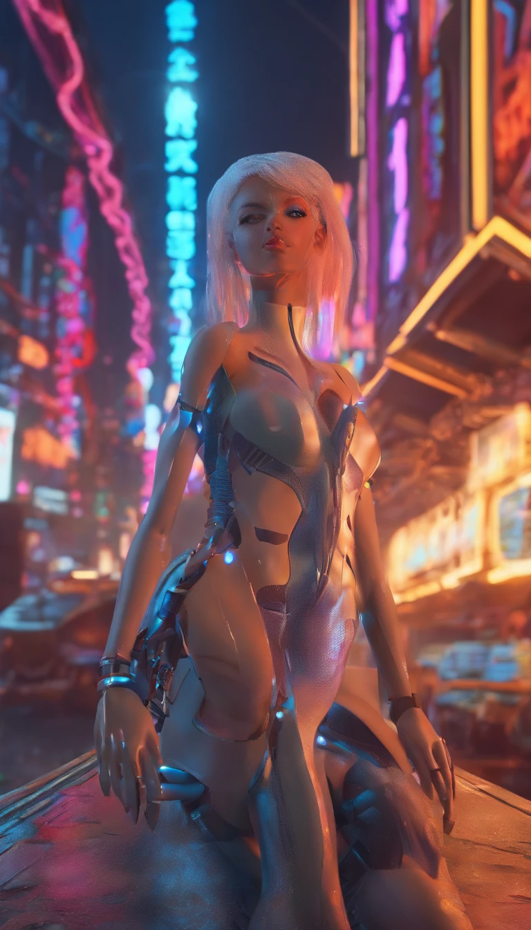 Model Photography Style, 20-year-old cyberpunk woman in a futuristic cyberpunk city, Intricate, Sci-fi, Futuristic, feminine face, A detailed eye, waist, A masterpiece of the highest quality, photo-realistic, Detailed, 8k, HDR, Shallow depth of field, broad light, high contrast, back light, Color glitter, chromatic aberration, sharp-focus, RAW color photo,(NSFW)