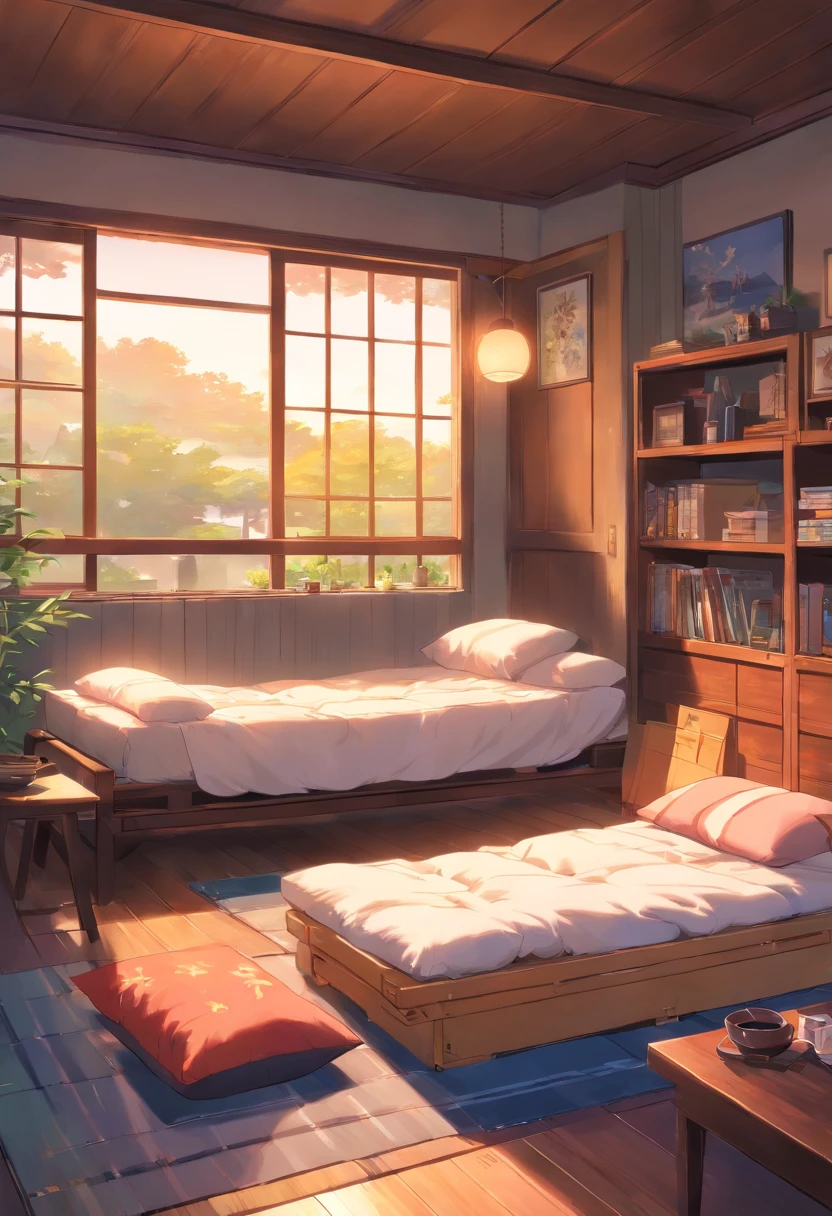 Adults femele traditional Japanese room futon bedding barechested