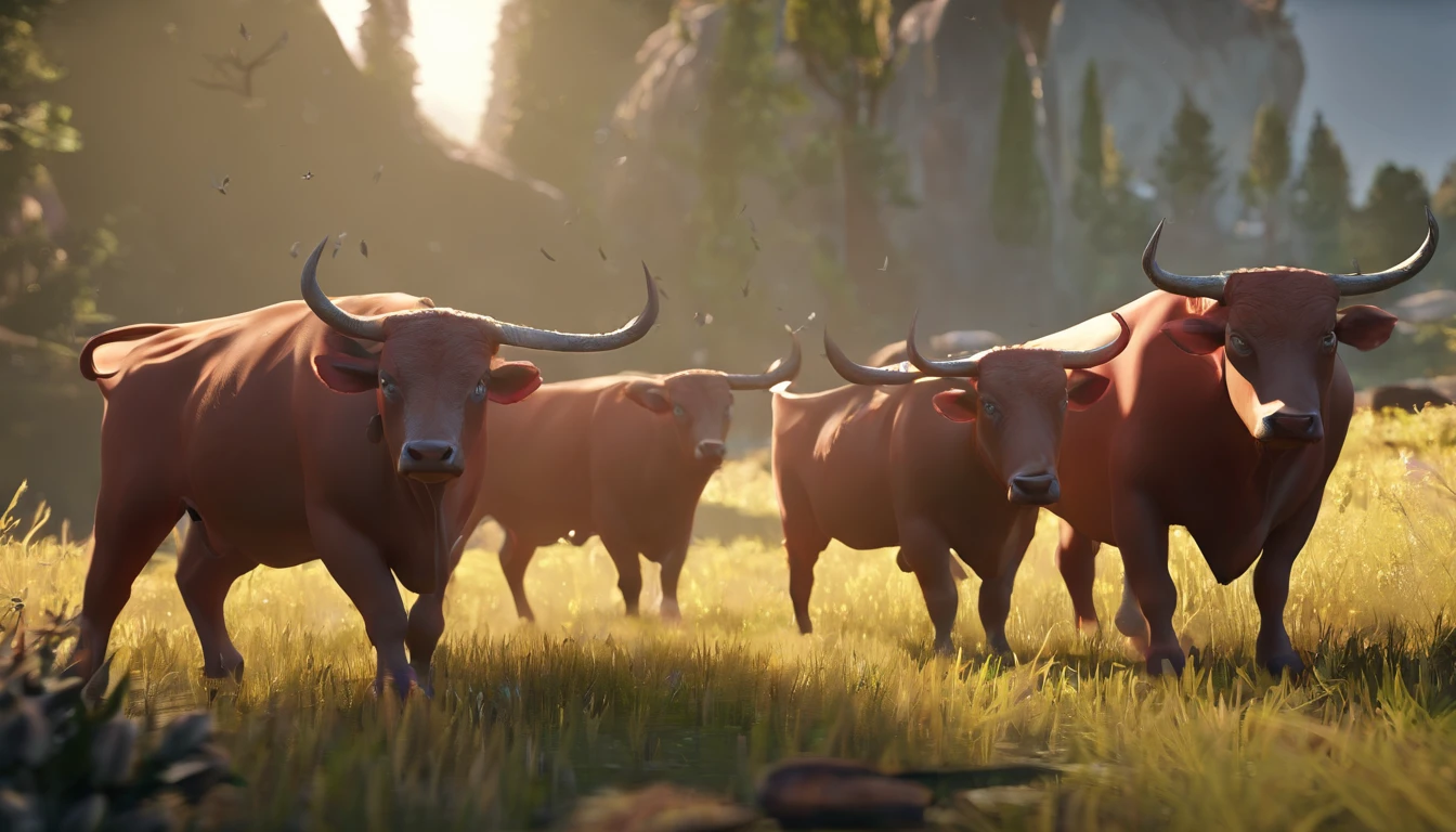 Project a scene with a herd of bulls, Disney style.