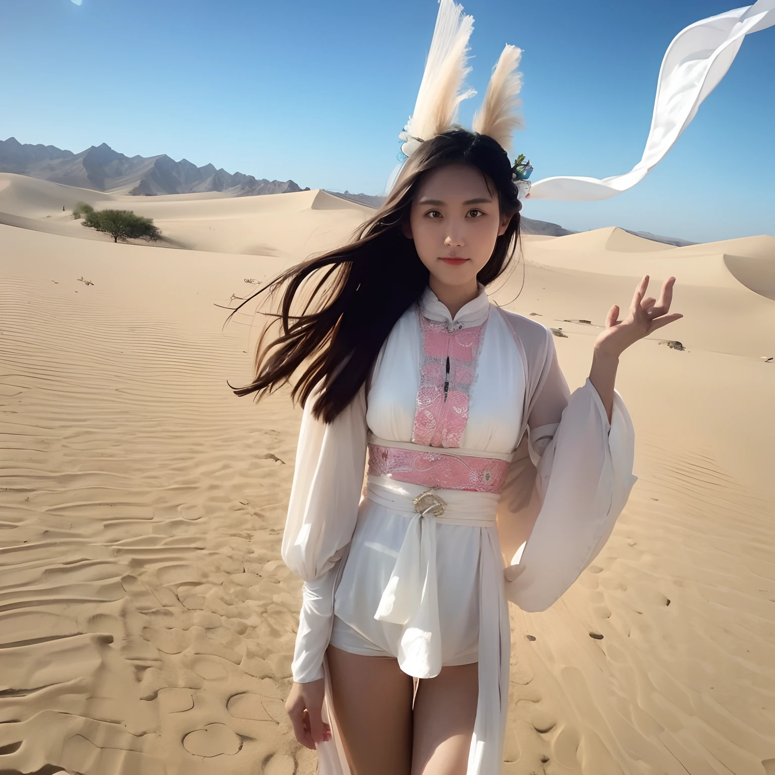 1girl，Dunhuang flying costume，Long messy hair