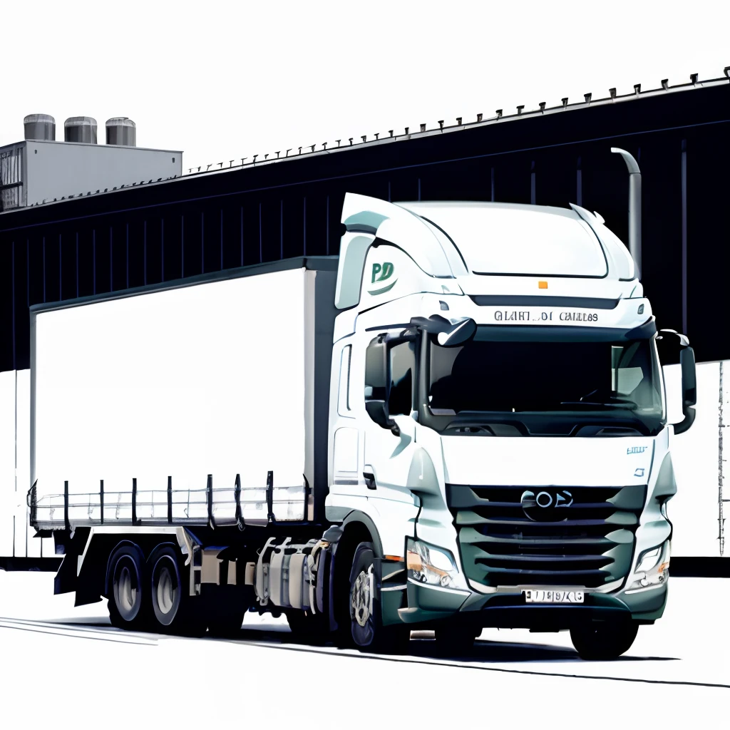 A lorry in front of a factory simple line drawing