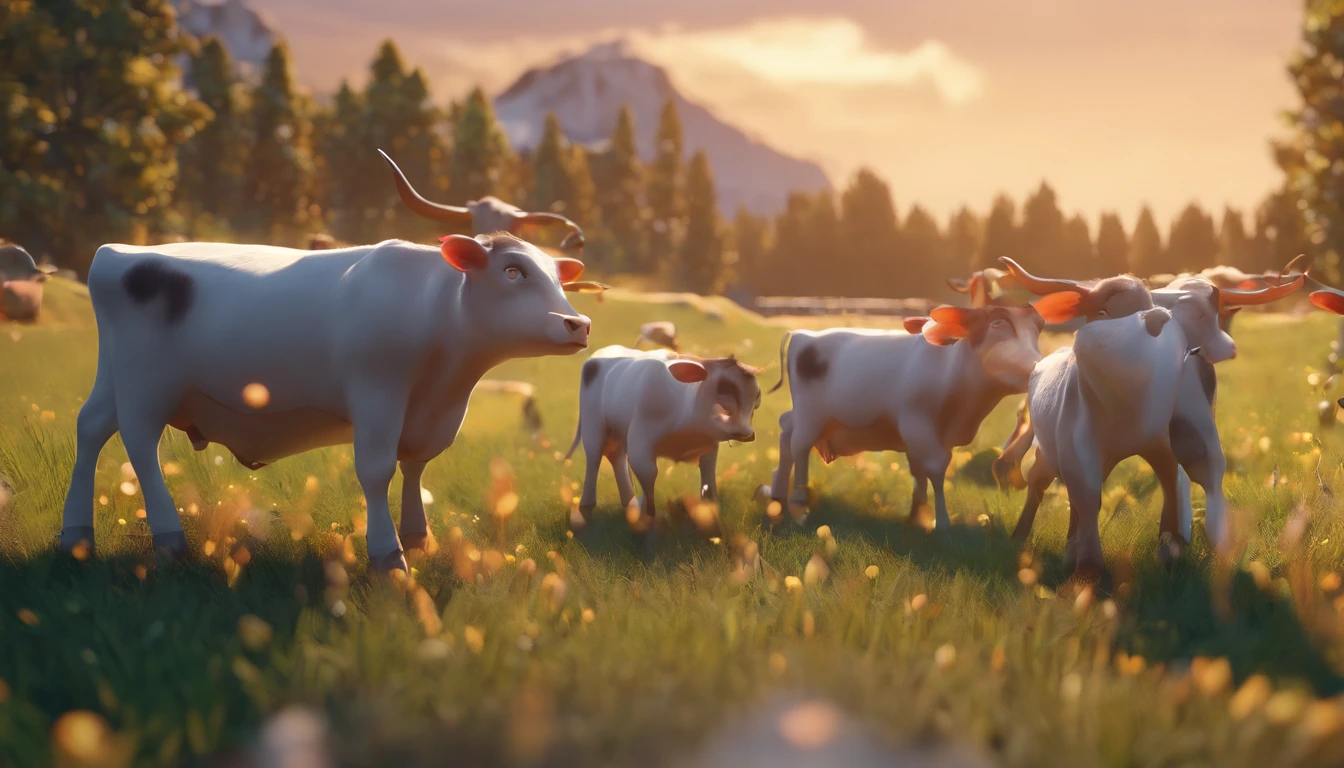 Project a scene with a herd of cattle, Disney style.