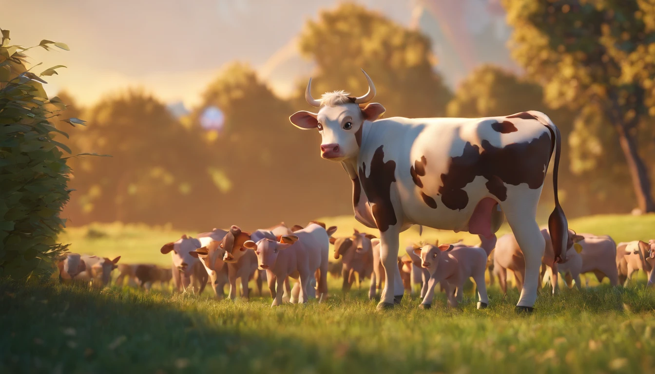 Project a scene with a herd of baby cattle, Disney style.