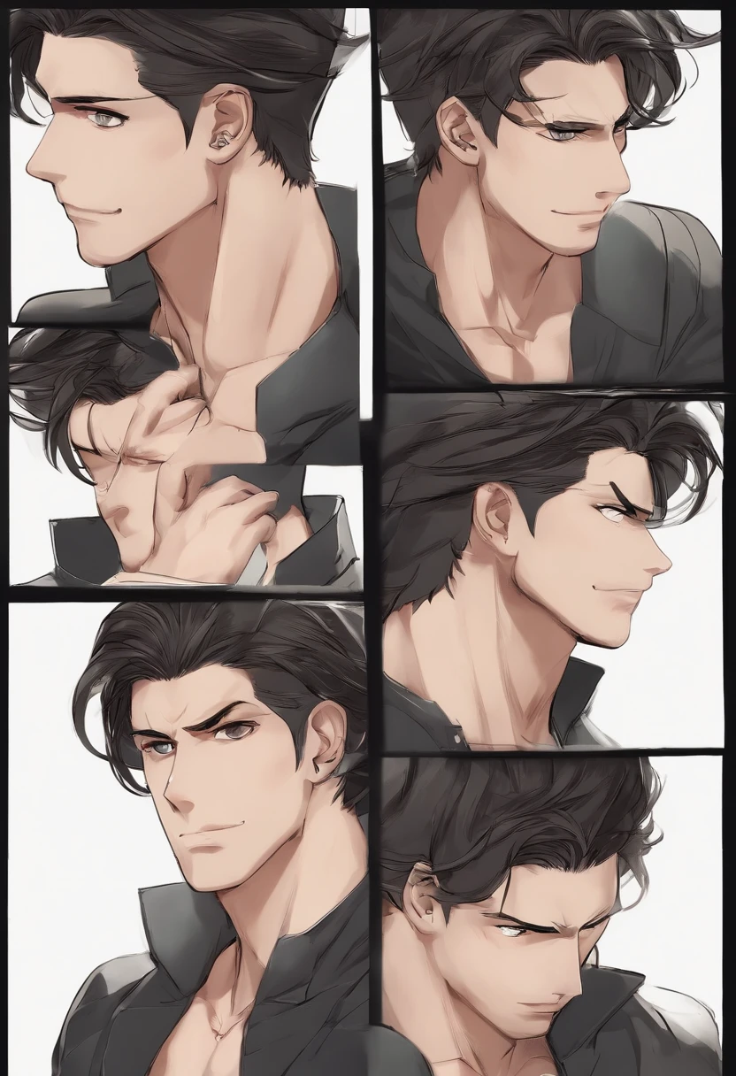 Man 1.80m tall and with a muscular build, but not exaggerated. Your skin is clear. He has thick black hair, cut in a sleek, modern style, almost in the style of Turkish actor Mira.