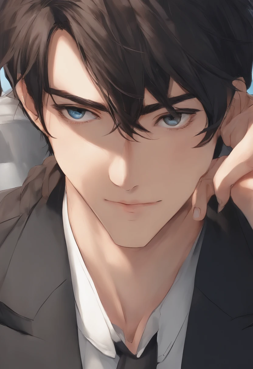 um close up de uma pessoa de terno e gravata, feito com anime painter studio, cara de anime alto com olhos azuis, Kentaro Miura estilo de arte, homem bonito anime, pintado em anime painter studio, !!retrato de corpo inteiro!!, Retrato anime de um homem bonito, Altas, Retrato de corpo inteiro do personagem, retrato de corpo inteiro, kentaro miura manga art style