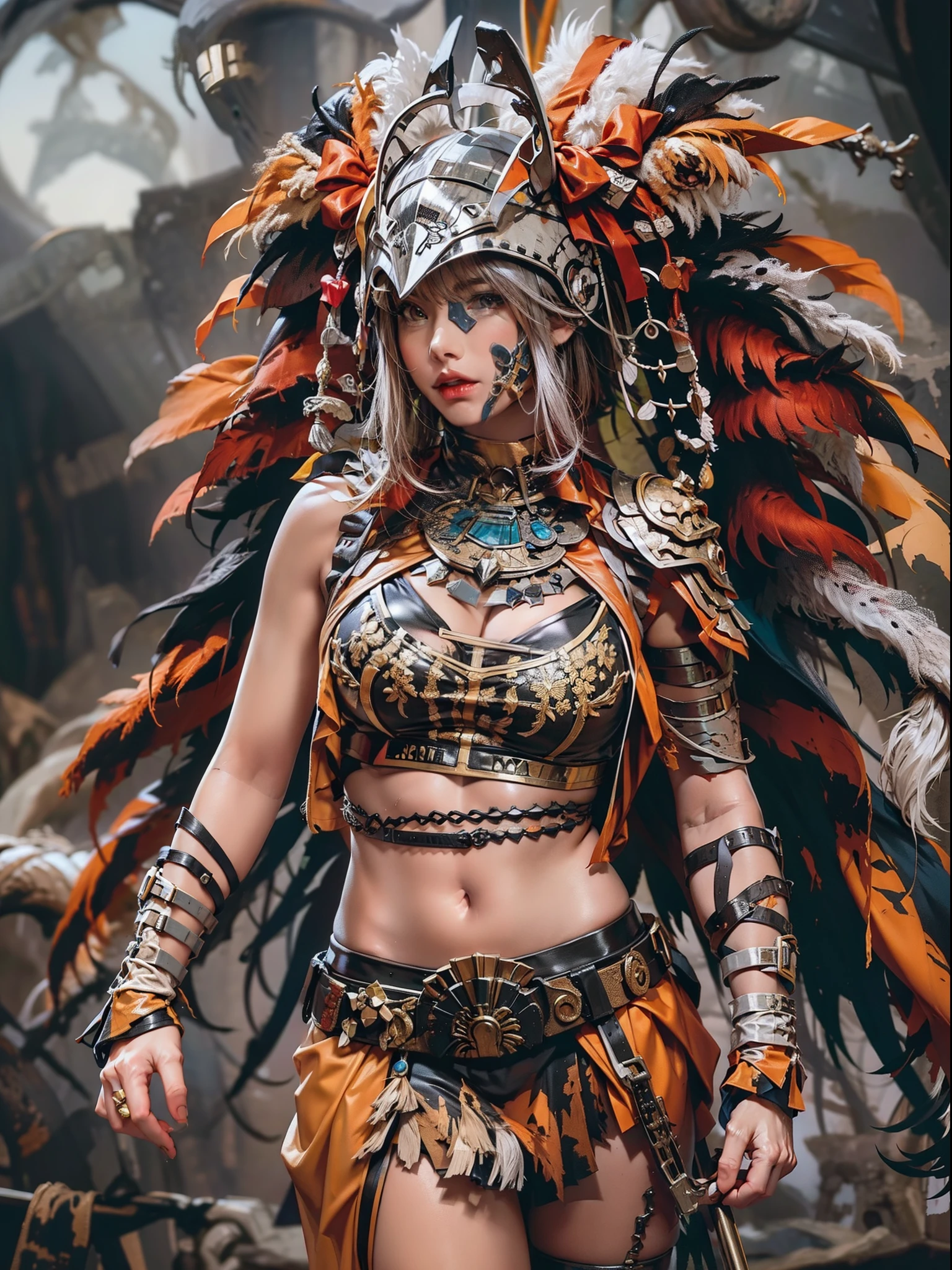 Beautiful woman in insanely complex Amazon warrior costume