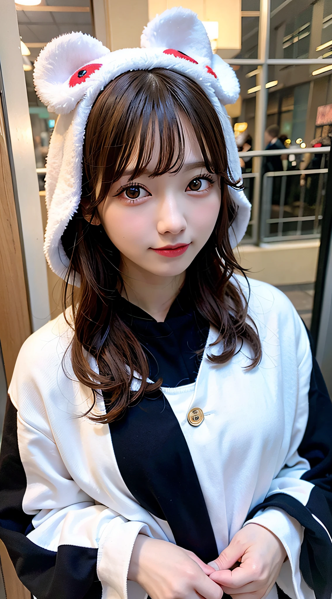 (8K, Raw photo:1.2)Detailed face and eyes,Best Quality, 超A high resolution, Highly detailed ,intricate detailes ,masutepiece ,Cute Girl , Soft cinematic light, Hyper-detailing,Sharp Focus, High quality, Kigurumi,dark circles