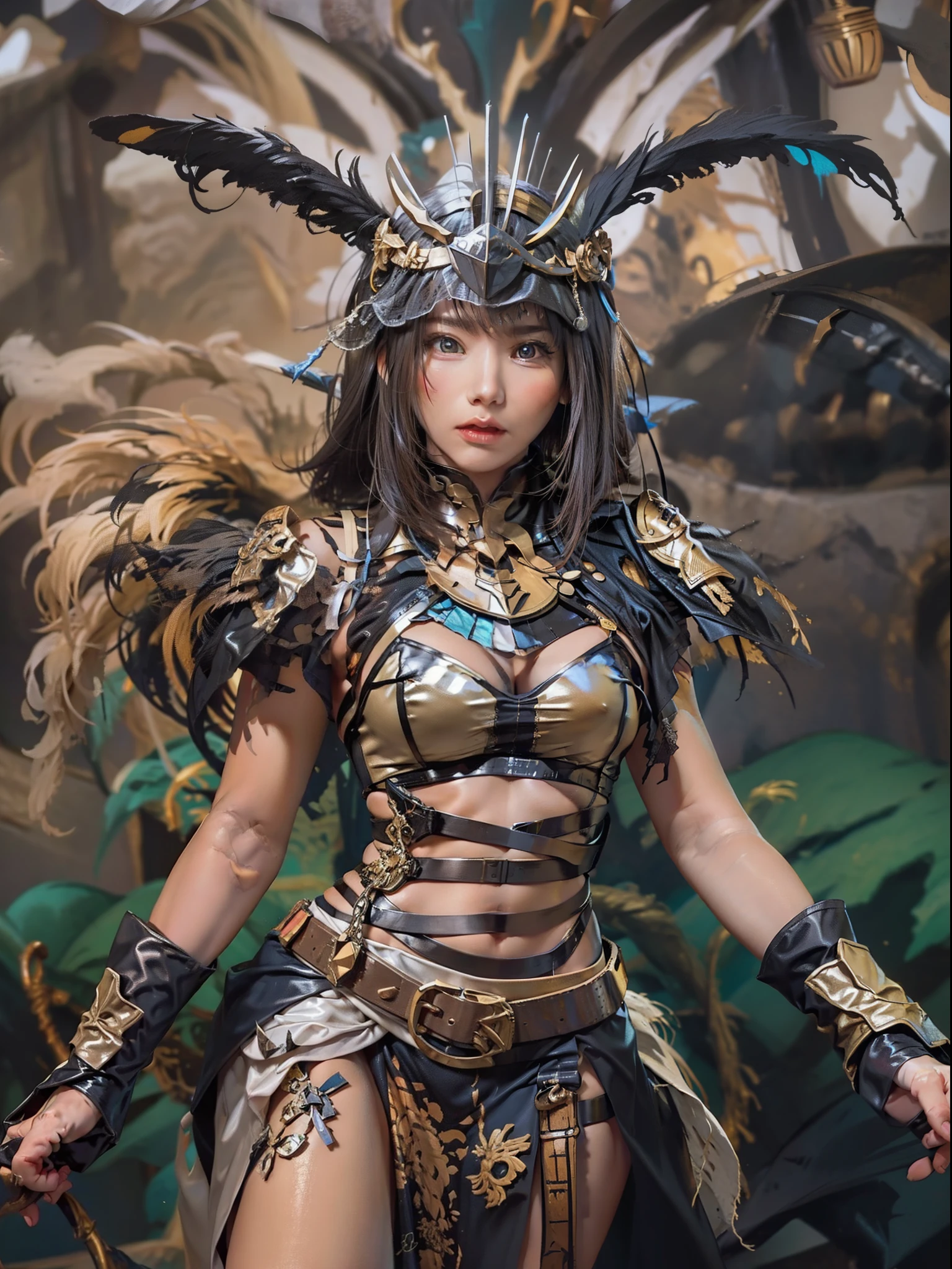 Beautiful woman in insanely complex Amazon warrior costume