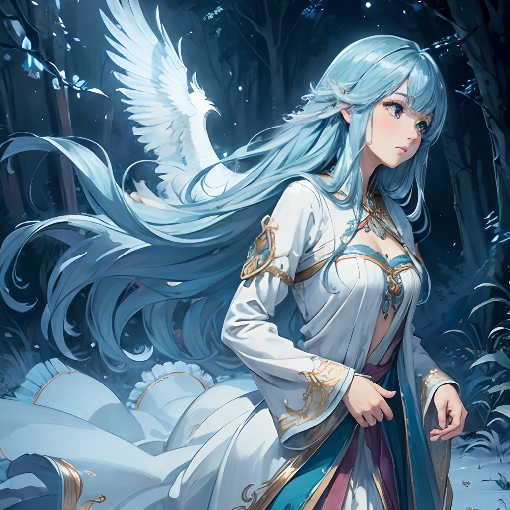 (best quality, ultra-detailed, realistic:1.37), magical, mystical, enchanted, moonlit, majestic, detailed feathers, flowing mane, whimsical, fairytale, dreamlike, ethereal, vibrant colors, soft lighting, fantasy landscape
