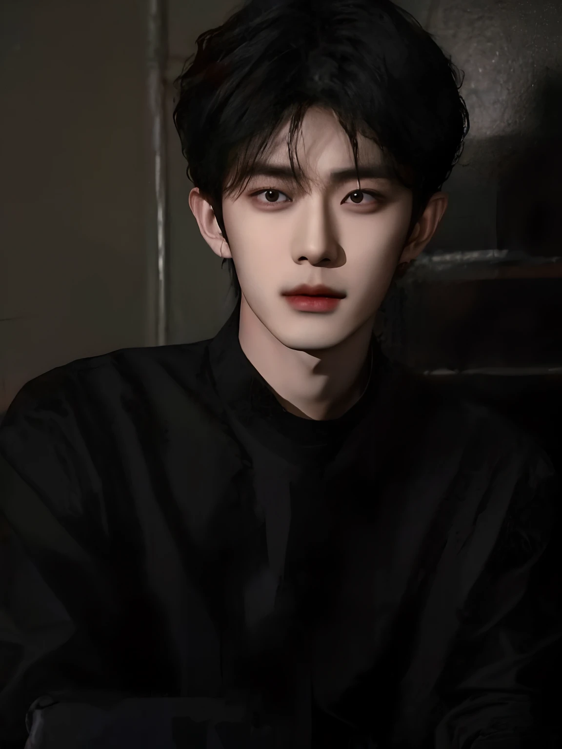 The Arad man in a black shirt sat in a dark room, Kim Do-young, Shin Jinying, Inspired by Zhang Han, Cai Xukun, Inspired by Bian Shoumin, jinyoung shin aesthetic, Male ulzzang, bladee from drain gang, jung jaehyun, inspired by jeonseok lee, portrait of jossi of blackpink, inspired by Yanjun Cheng