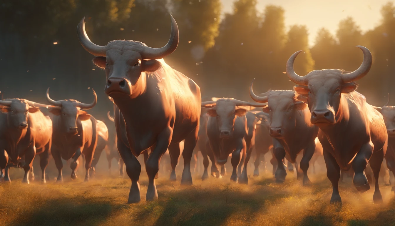 The projection shows a scene of a herd of bulls, Disney-style zodiac