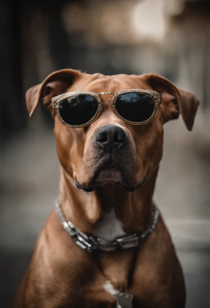 Pitbull dog with sunglasses, corrente de ouro, hat and cigarette
