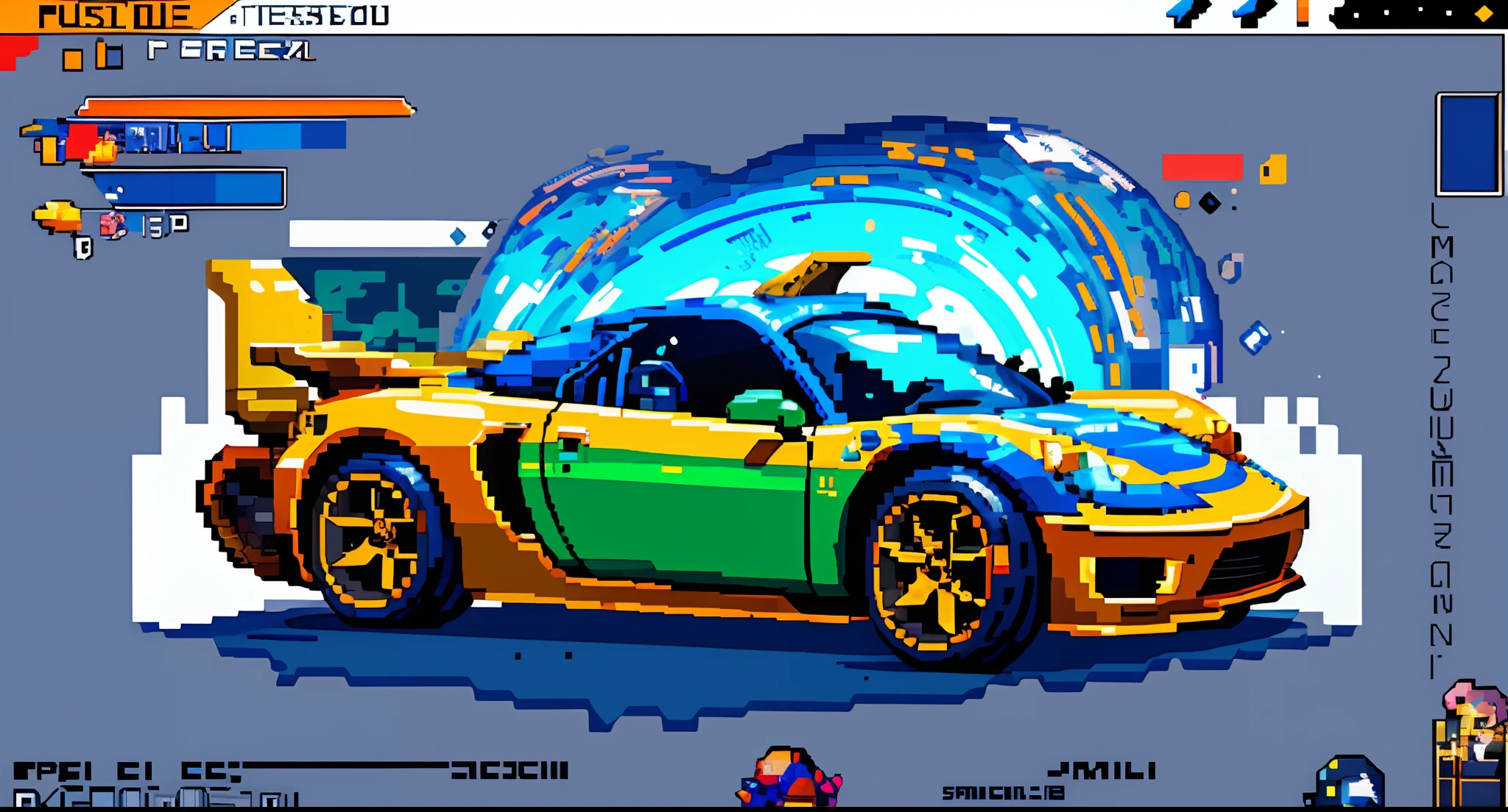 Pixel-style video game car close-up, PixelArt Concept, detailed pixel art, #pixelart:3, detailed crash space ship, detailed pixel art, retro sci-fi spaceship, Ultra detailed game graphics, /r/pixelart, detailed spaceship, Side scroller, #pixelart, # pixelart, Super Nintendo Game Sprite, Cyberpunk pixel art, Beautifully detailed pixel art