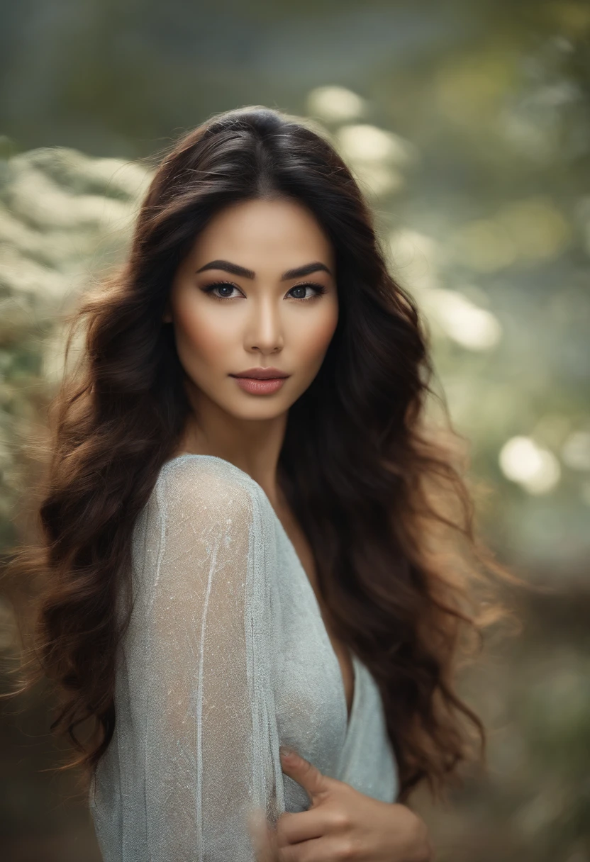 foto realista, mulher, cabelos pretos, olhos azuis, Asian, 25 anos retrato frontal