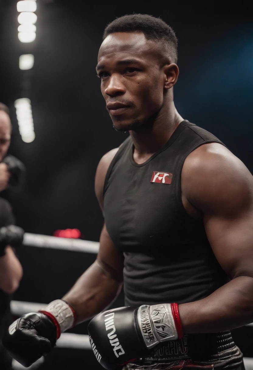 francis nganou, mma champion as cyborg rouge et noir avec un grand x