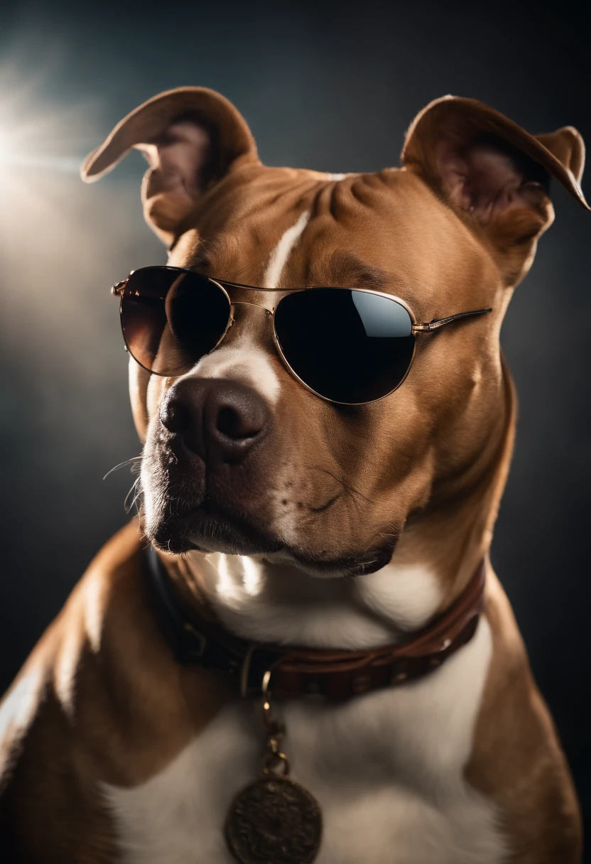 Pitbull dog with sunglasses, corrente de ouro, kalap